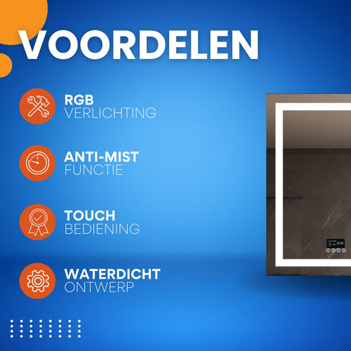 Badkamerspiegel Musica - Met verwarming en LED verlichting - Bluetooth en muziek - Geen condens - Spiegel voor badkamer - 70x90cm