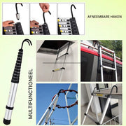Telescopische Ladder 4,4M - Aluminium Uitschuifbare Ladder - Lichtgewicht & Draagbaar - Stabiele Haken - Max. 150KG Belastbaar