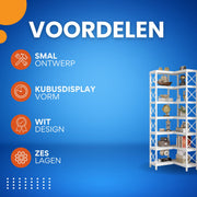 Hoekkast Verletta - Met 7 Lagen - Boekenkast voor woonkamer of slaapkamer - Wit opbergrek - Hout en metaal