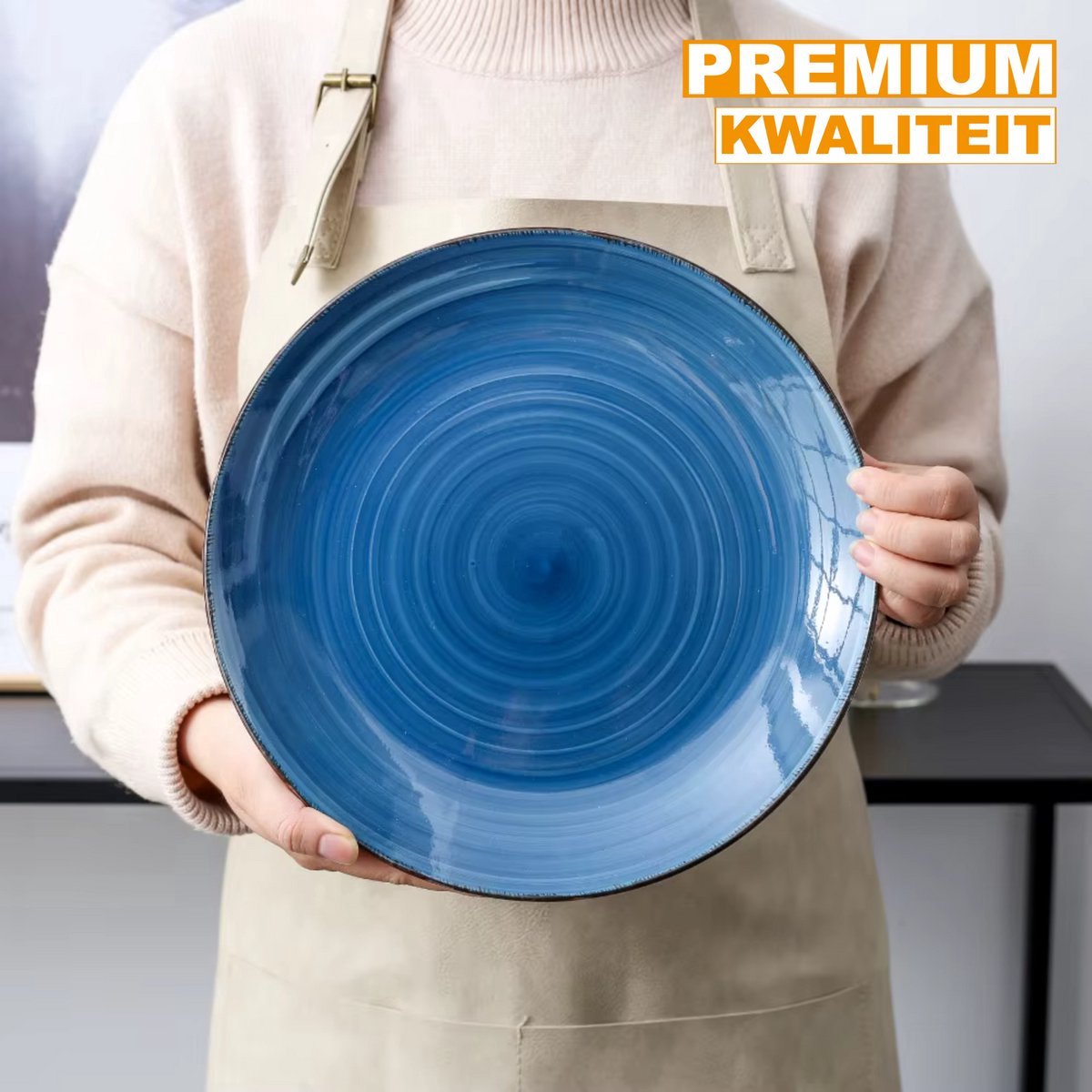 Vivenza Serviesset Ventina - 8 delig - 8 persoons - Donkerblauw - Dinerborden - Bordenset - Diepe borden - Ontbijtborden - Servies - Keukenservies
