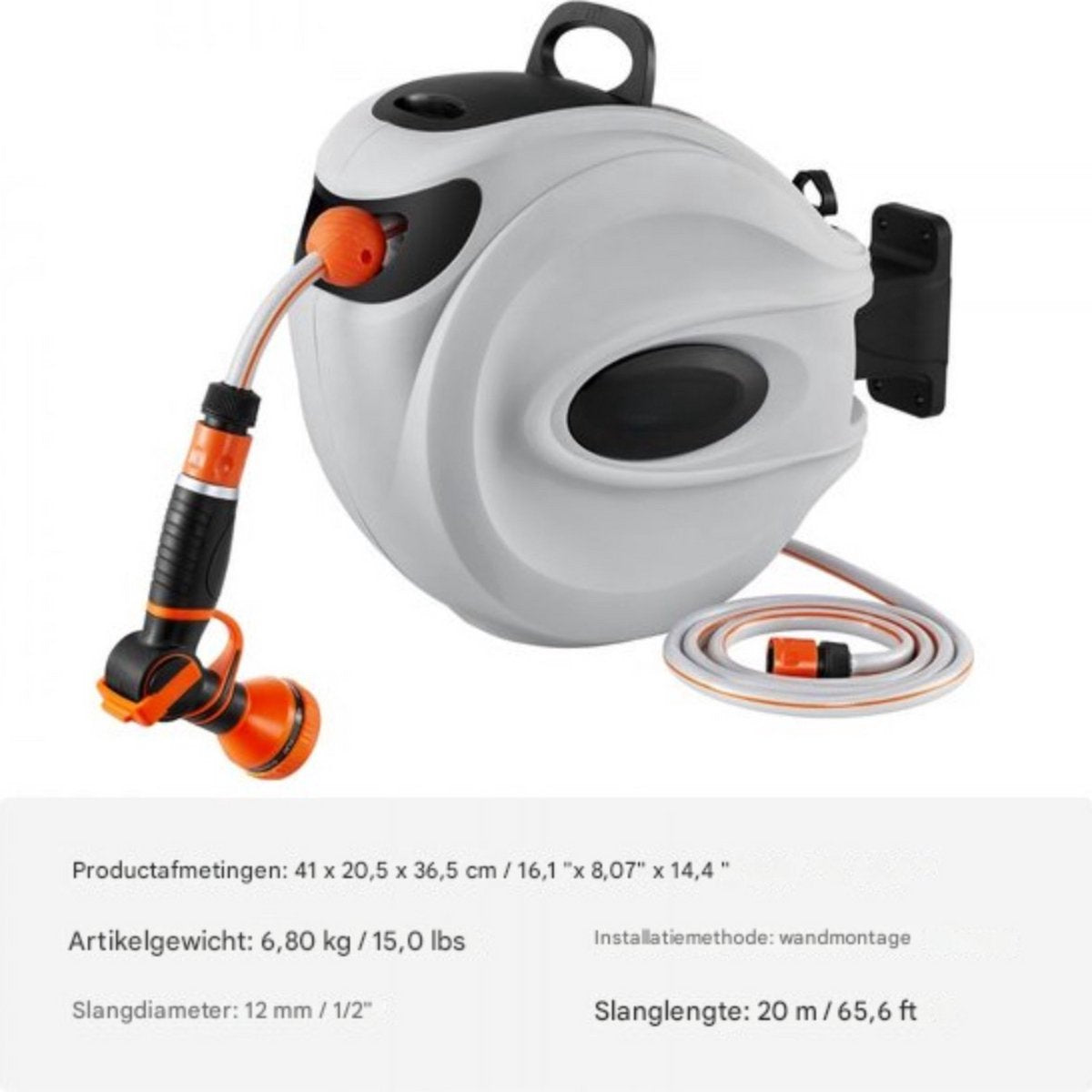 Tuinslanghaspel - 20M - Tuinslang haspel - Muurslangenbox - Sproeikop met 9 patronen - Slanghaspel flexibel