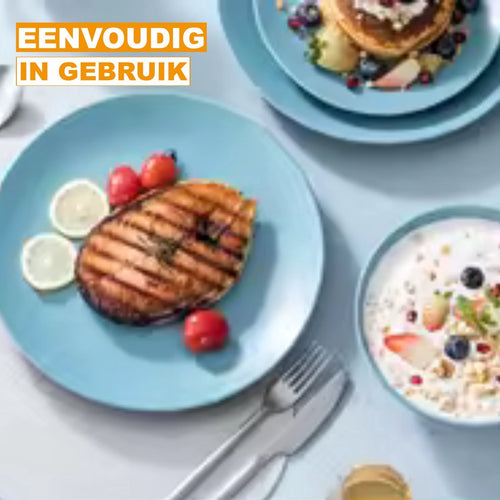 Averto Serviesset Fiorenzo - 48 delig - 12 persoons - Blauw/Zwart - Dinerborden - Bordenset - Diepe borden - Ontbijtborden - Servies - Keukenservies