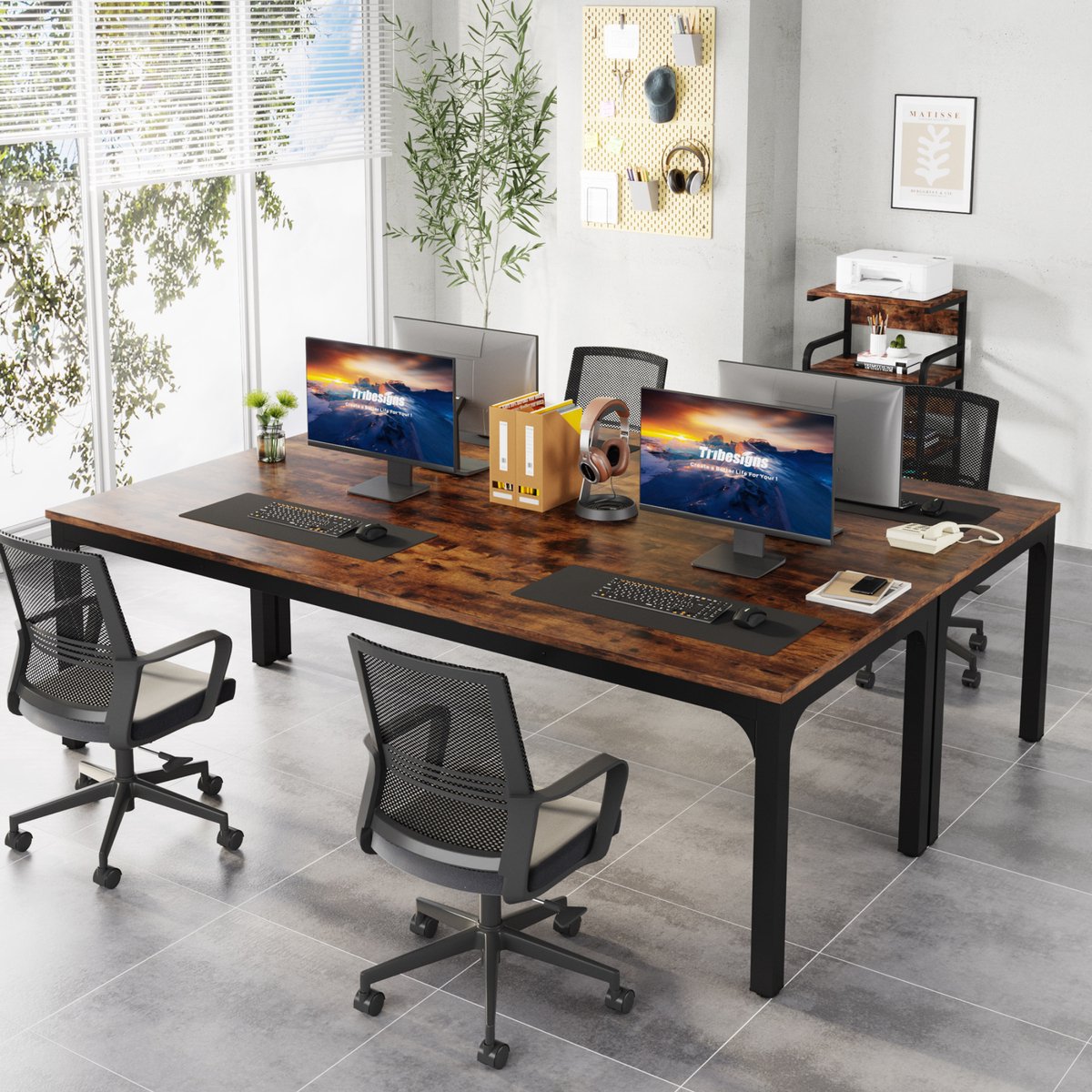 Dubbel computerbureau - Bruin - 200cm bureau - Voor 6 personen - Voor volwassenen