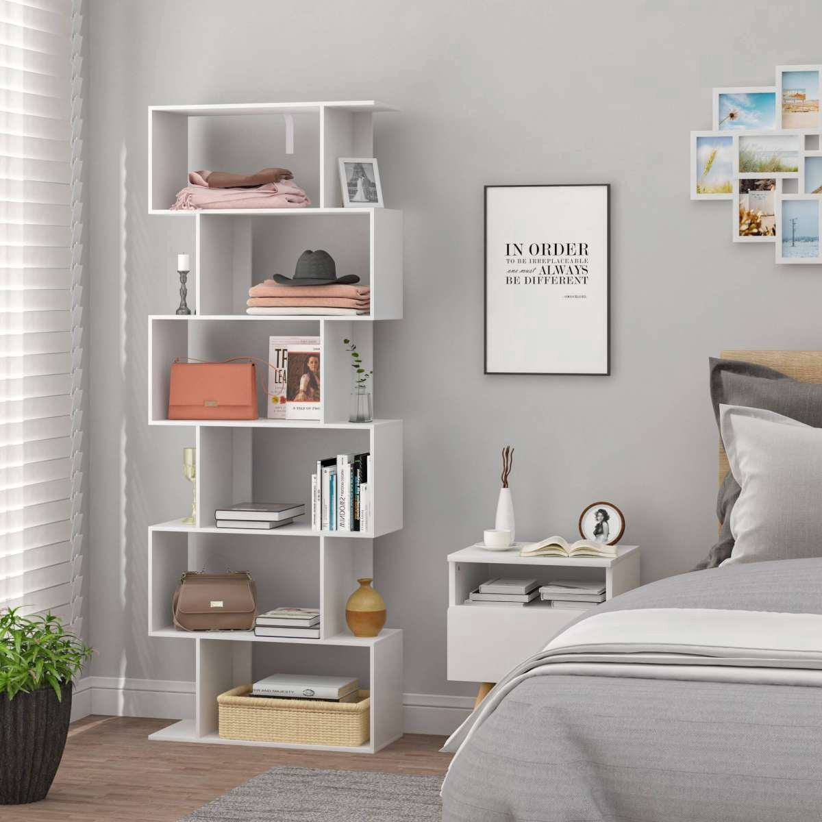 Bolt Edge Boekenkast - Wit - Open - 6 vakken - Voor woonkamer of slaapkamer - 60x23.5x160cm