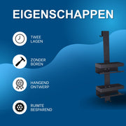 Luxe douchrek - Badkameropbergrek - Zonder boren - Shampoo - Hnagend - 2-Laags - Zwart