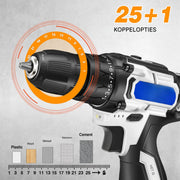 Accuboormachine 2-in-1 - Elektrische Spin-Schrobborstel - Inclusief Accu, Oplader & 6 Borstels - 25+1 Koppelinstellingen