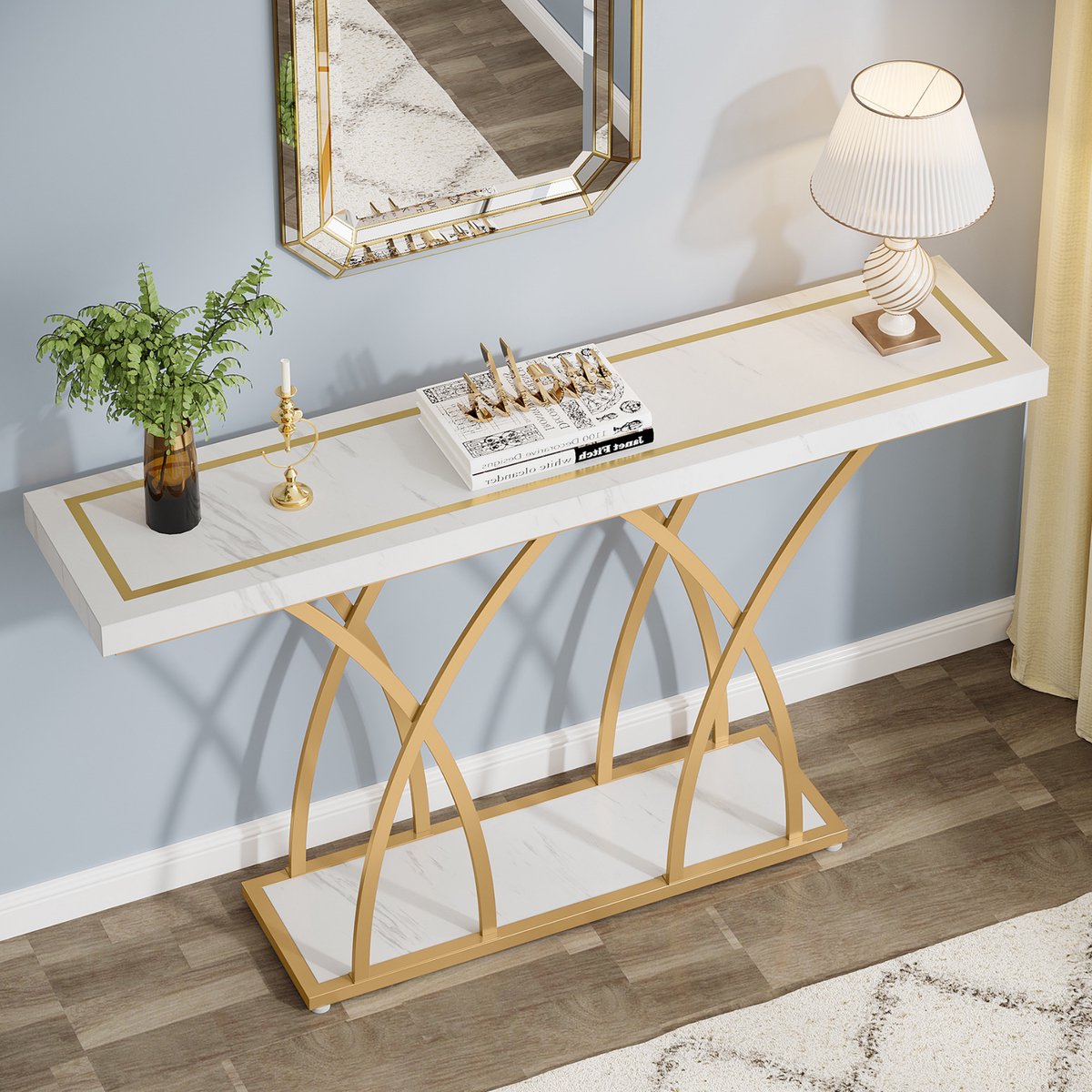 Wandtafel -Haltafel - Dressiortafel - Bijzettafel - Sidetable - Modern - Kunstmarmer, goud