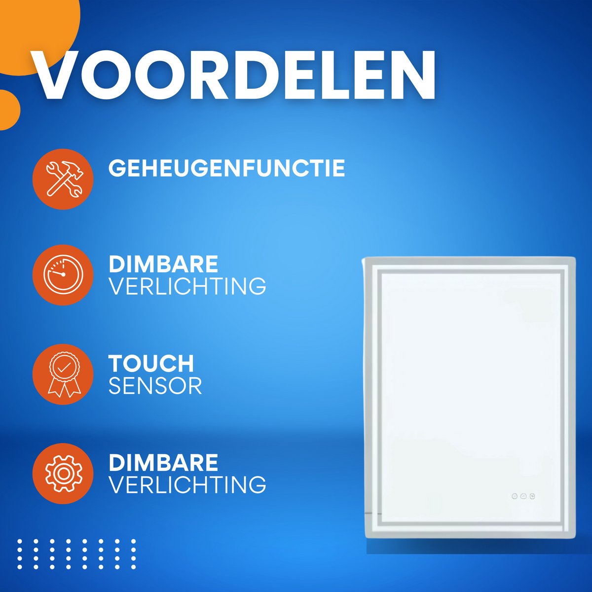 Badkamerspiegel London - Met verwarming en LED verlichting - Geen condens - Spiegel voor badkamer - 80x60cm