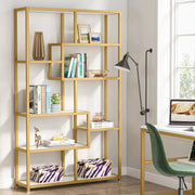 Boekenkast Aravon - 8 Lagen - Boekenrek Metaal - Goud en Marmerlook - Voor Woonkamer