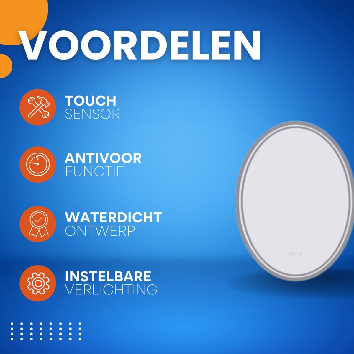 Wandspiegel Ovale Fioren - Zilver - Spiegel - Met verlichting - Badkamer - 70x50cm