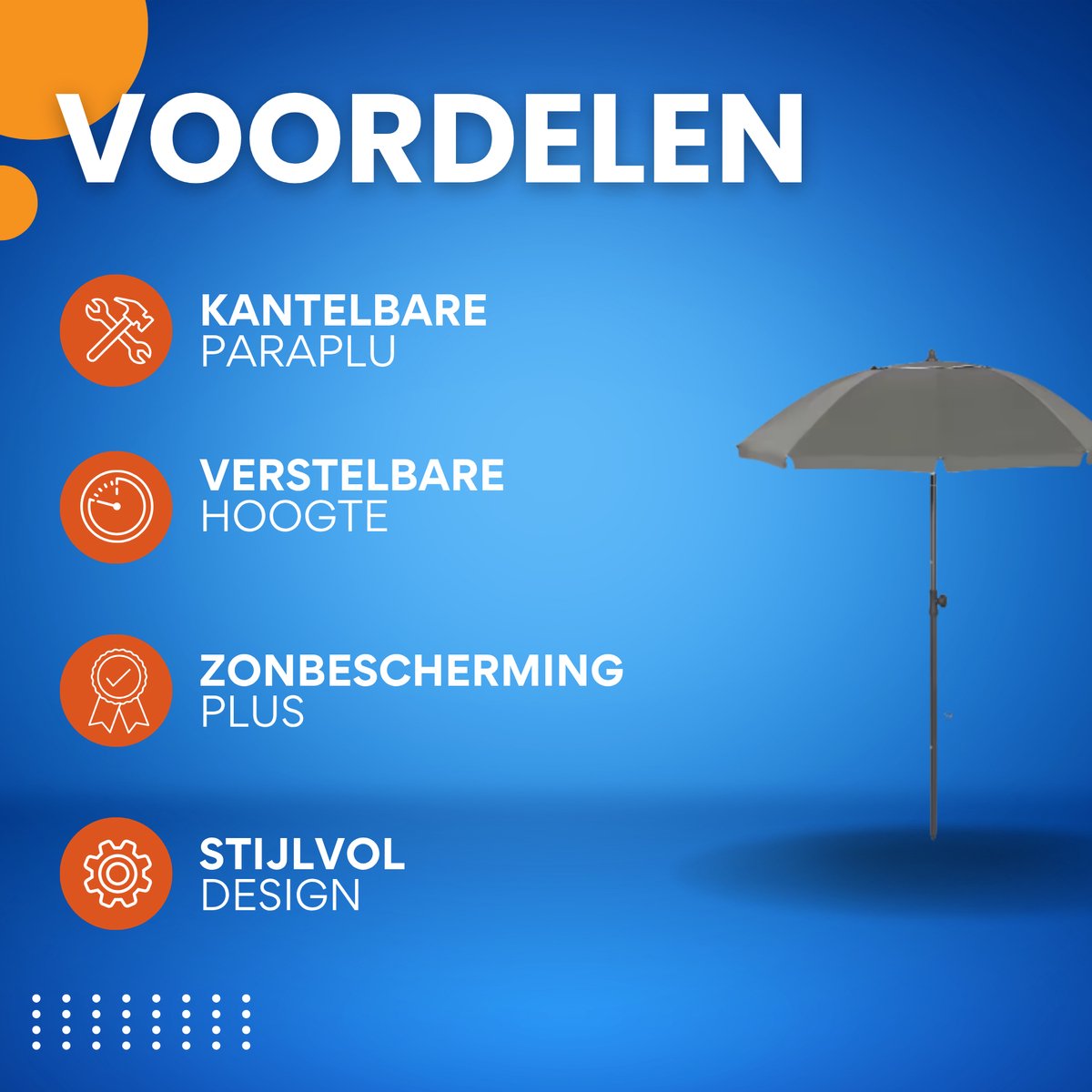 Ronde Parasol - Voor Balkon, Strand of Tuin - Verstelbaar & 45° Kantelbaar - UV-Resistent & Waterdicht - Gray Diameter 155cm