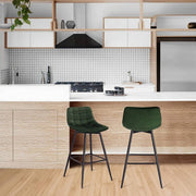 Barkruk Misa Industrial - Donkergroen - Barkrukken set van 2 - Barstoel Kruk - Barstoelen met rugleuning - Keukenstoel - Velvet
