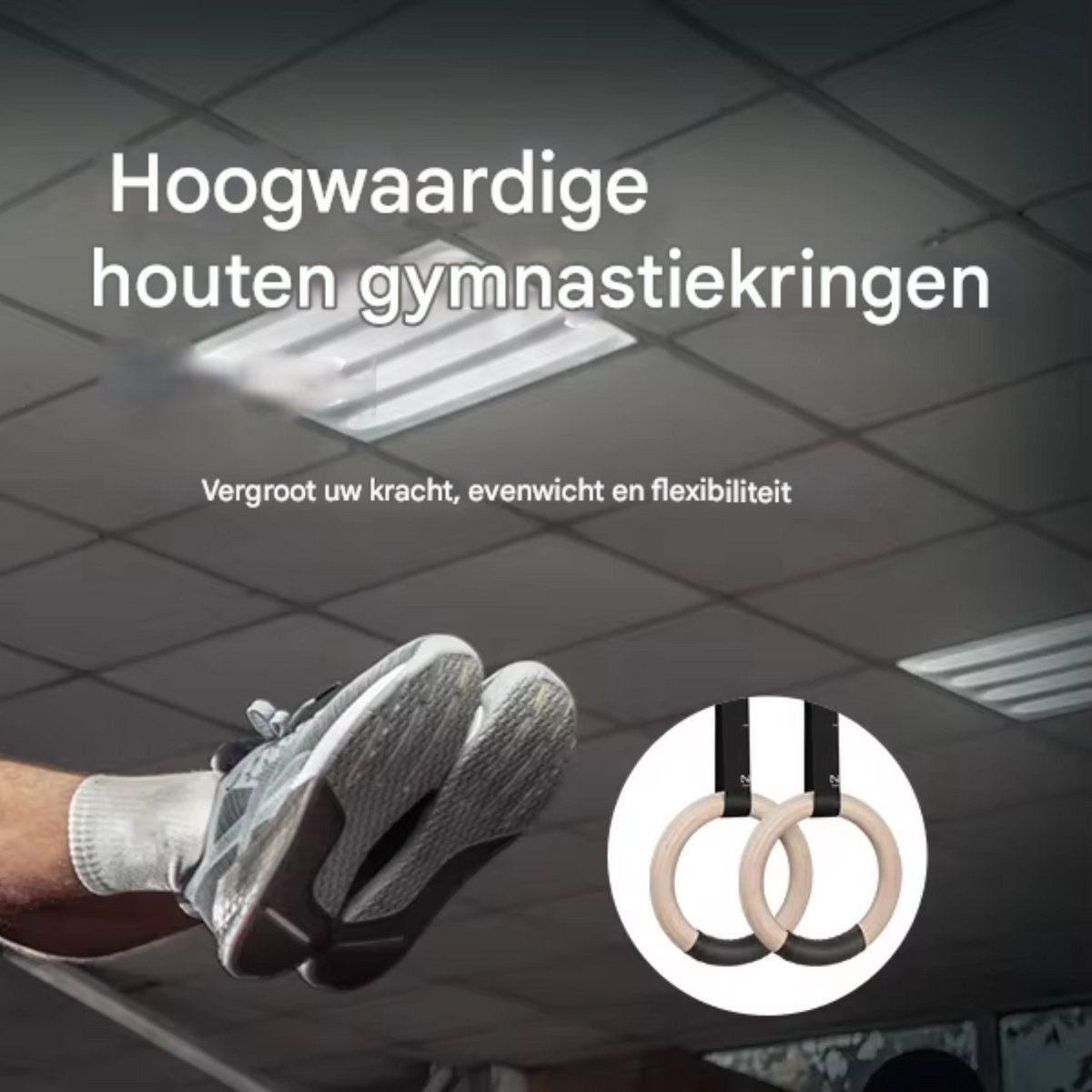 Houten turnringen voor fitness - 32mm - CrossFit, Gym & Calisthenics - Gymnastiek ringen hout – Krachttraining – Incl. Ophangbanden & Antislip Tape