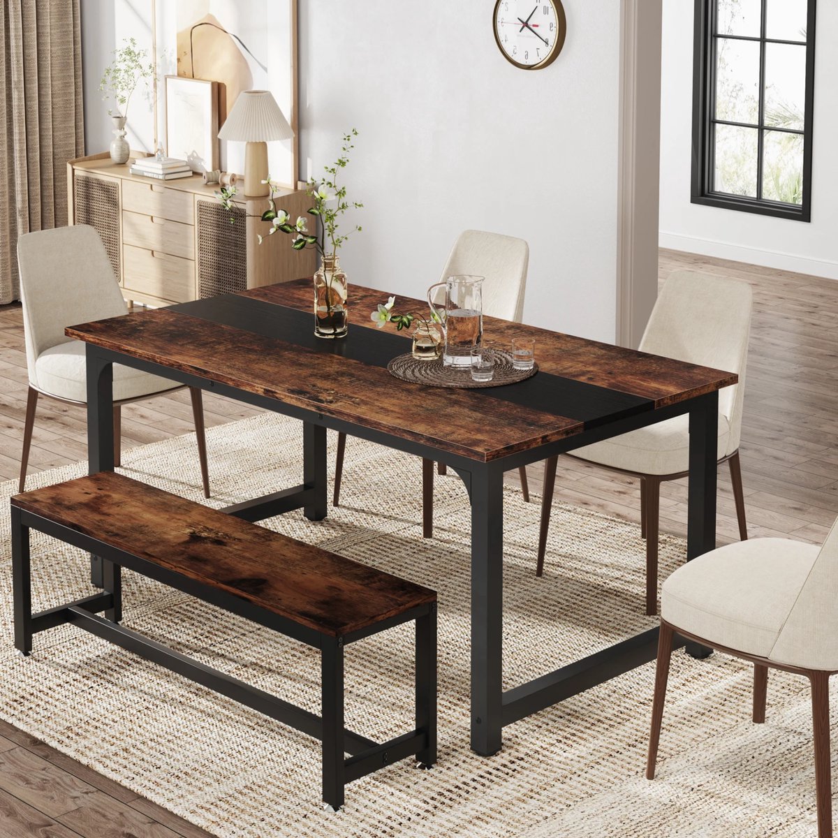 Eettafel Oslo - 75 cm (H) × 160 cm (B) × 80 cm (D) - Voor 6 personen - Voor Keuken of eetkamer - Bruin
