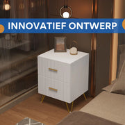 Nachtkastje - Voor Slaapkamer - Modern Vierkant Bijzettafeltje met 2 Laden & Opbergruimte - Slaapkamer Meubel in Hout