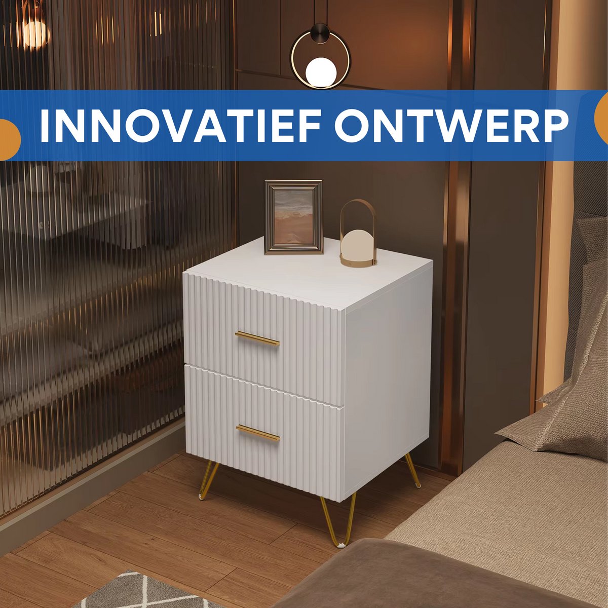 Nachtkastje - Voor Slaapkamer - Modern Vierkant Bijzettafeltje met 2 Laden & Opbergruimte - Slaapkamer Meubel in Hout