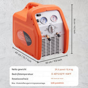 Koelmiddelterugwinningsmachine PRO - 3/4HP - 220-240V - 4,85 lbs/min