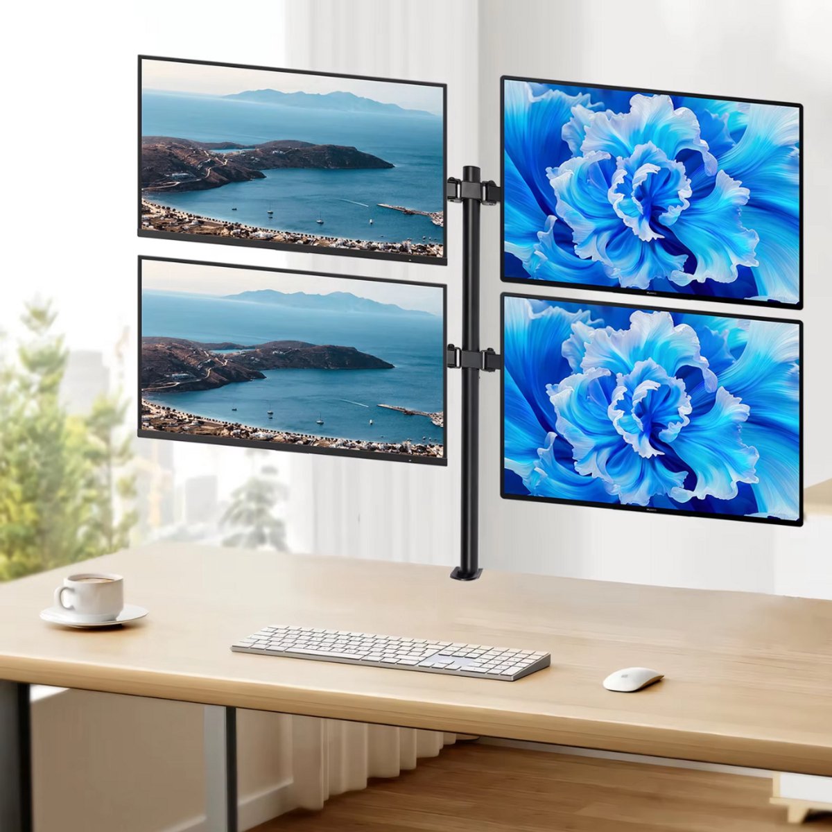 Monitor arm Quattro - Voor 4 schermen - Beugel - Voor kantoor en werkplek - Verstelbare bureausteun voor 4 schermen (10-27 inch) - Met universele basis