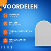 Badkamerspiegel gebogen - Touchpad - Met verwarming en LED verlichting - Bluetooth en muziek - Geen condens - Spiegel voor badkamer - 60x90cm