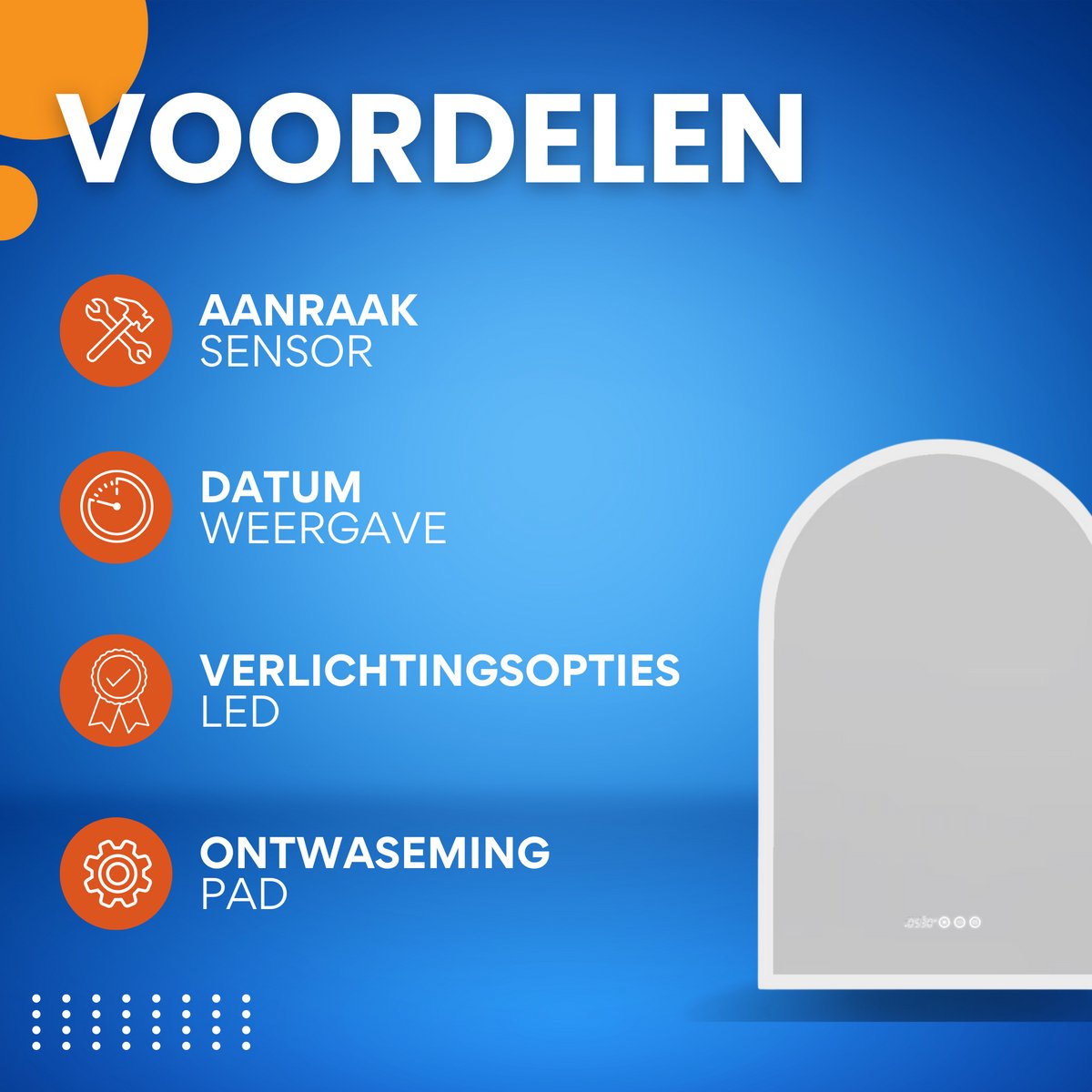 Badkamerspiegel gebogen - Touchpad - Met verwarming en LED verlichting - Bluetooth en muziek - Geen condens - Spiegel voor badkamer - 60x90cm