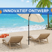 Ronde Parasol - Voor Balkon, Strand of Tuin - Verstelbaar & 45° Kantelbaar - UV-Resistent & Waterdicht - Beige 155cm
