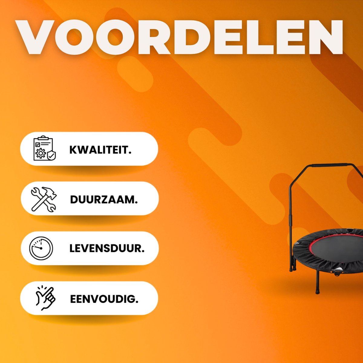 Opvouwbare Mini Fitness Trampoline - Mini trampoline - Sport trampoline - Voor Indoor Workout & Oefening - Met Verstelbare Handgreep & Rebounder Functie - 101 cm, Max 150 kg Belastbaar - Zwart & Rood