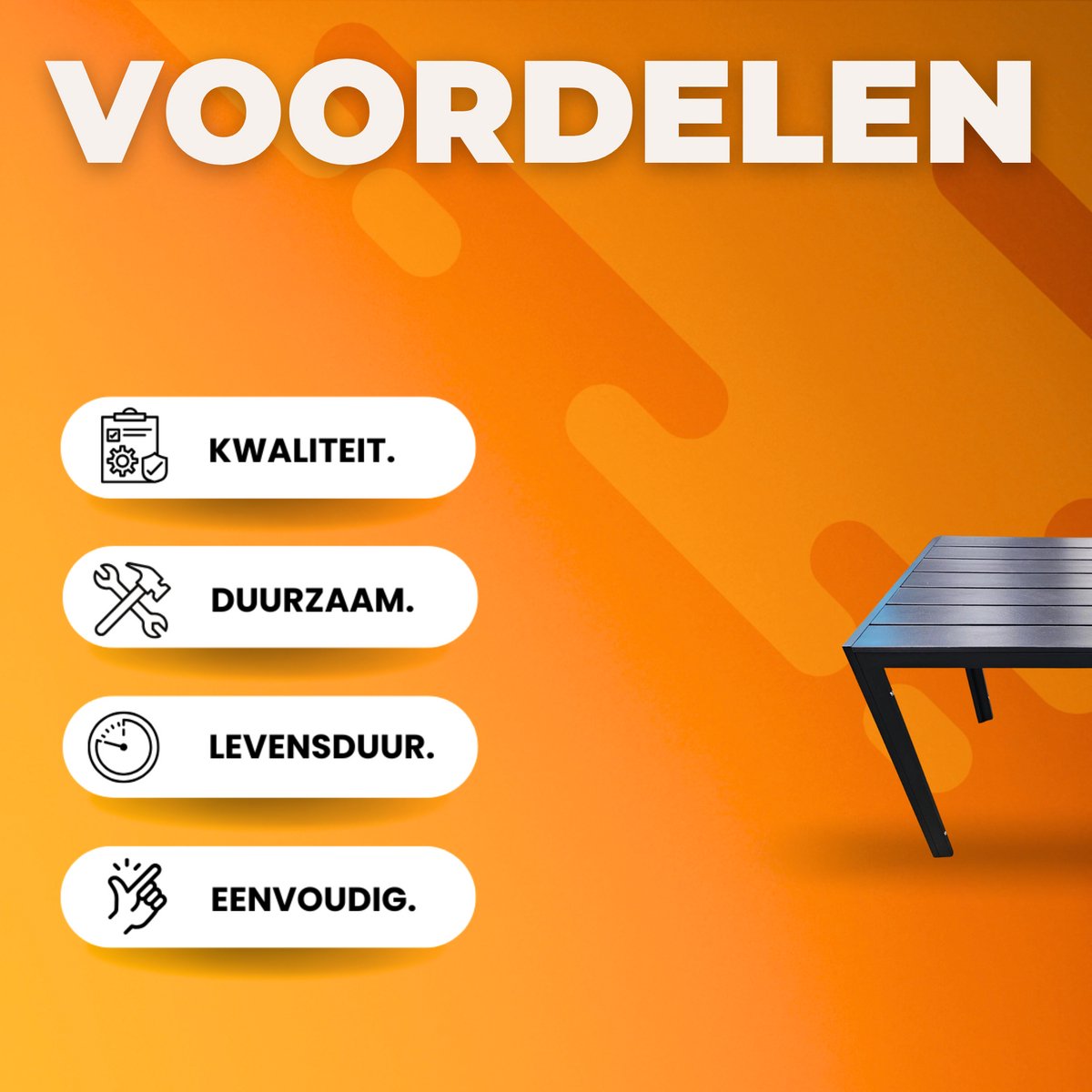 Tuintafel kunststof - 110cm - Zwart - Voor Balkon, Terras en Tuin - Aluminium frame - Rechthoek - Weerbestedng