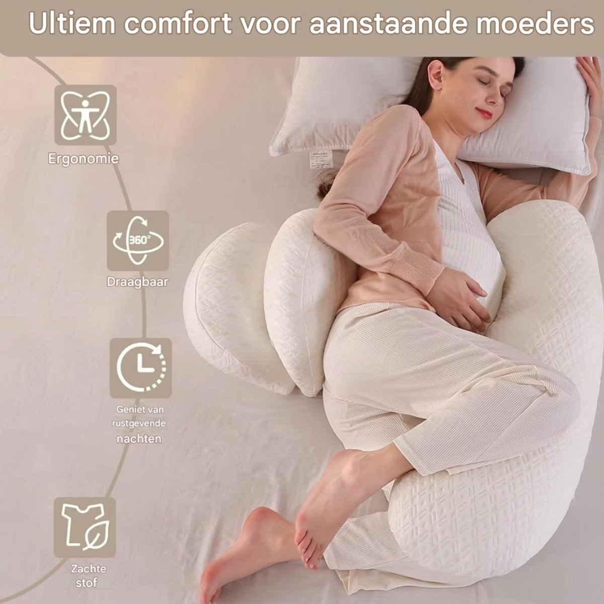 Ergonomisch zwangerschapskussen - Voor zijslapen - Body pillow - Zijslaapkussen - Voedingskussen - Verstelbaar - Wit