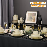 Refined Dinerborden – 4 persoons – 16 delig – Wit met zwarte rand- Keramisch – Serviesset – Breakfast Plates