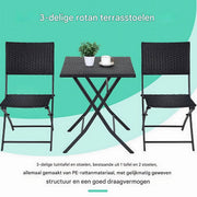 Outdoor Klaptafel Set - 3-delig - Voor Camping en Picknick - Opvouwbare Rotan Meubelstoel en Tafel - Draagbare Balkonset met 2 Stoelen - Bruin