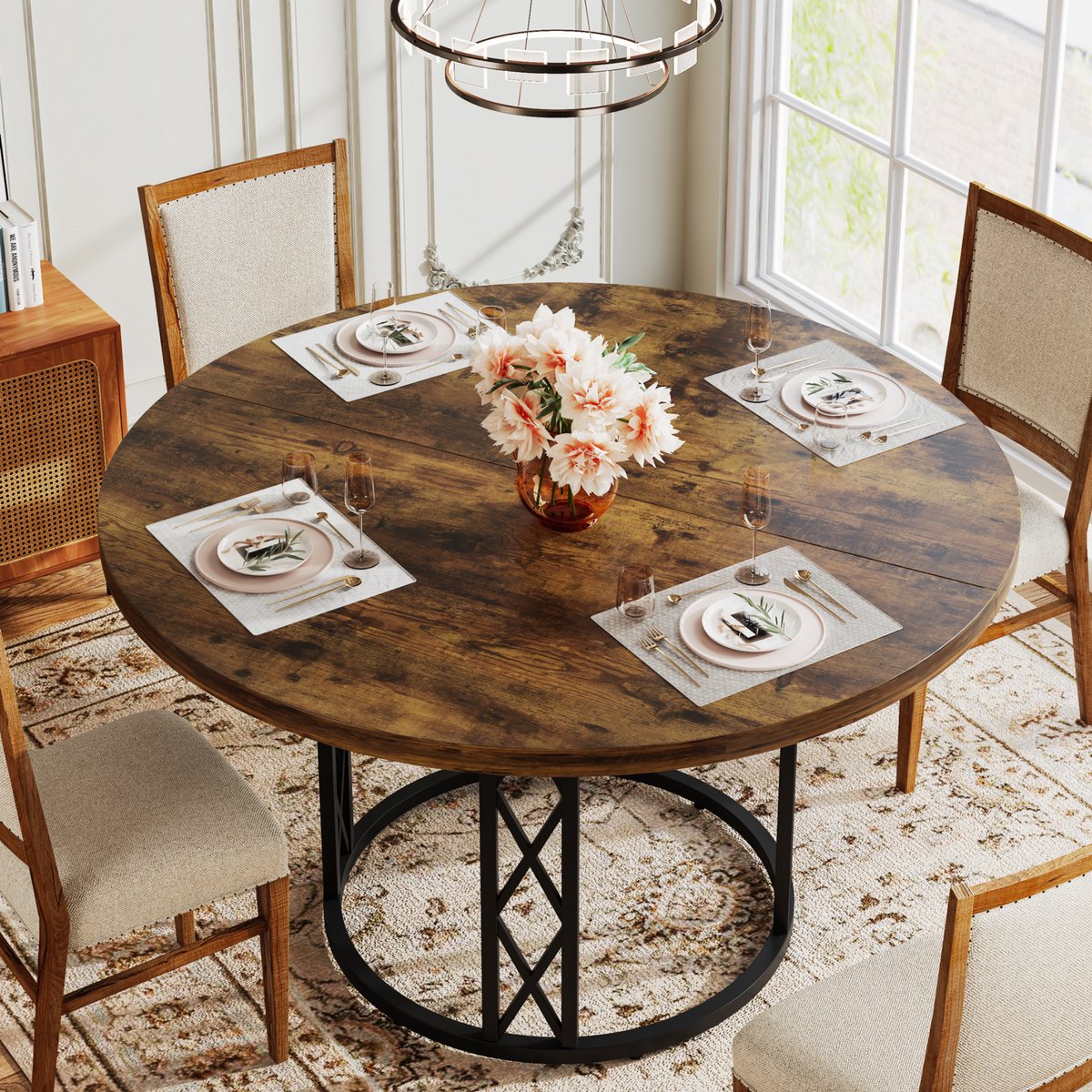 Eettafel Ceylix - Ronde Tafel 120cm - Voor 4 Personen - Voor Eetkamer of Keuken