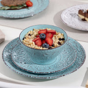 Azure Grandiose Bordenset – 4 persoons – 16 delig – Wit/blauw Keramisch – Eetborden – Breakfast Plates