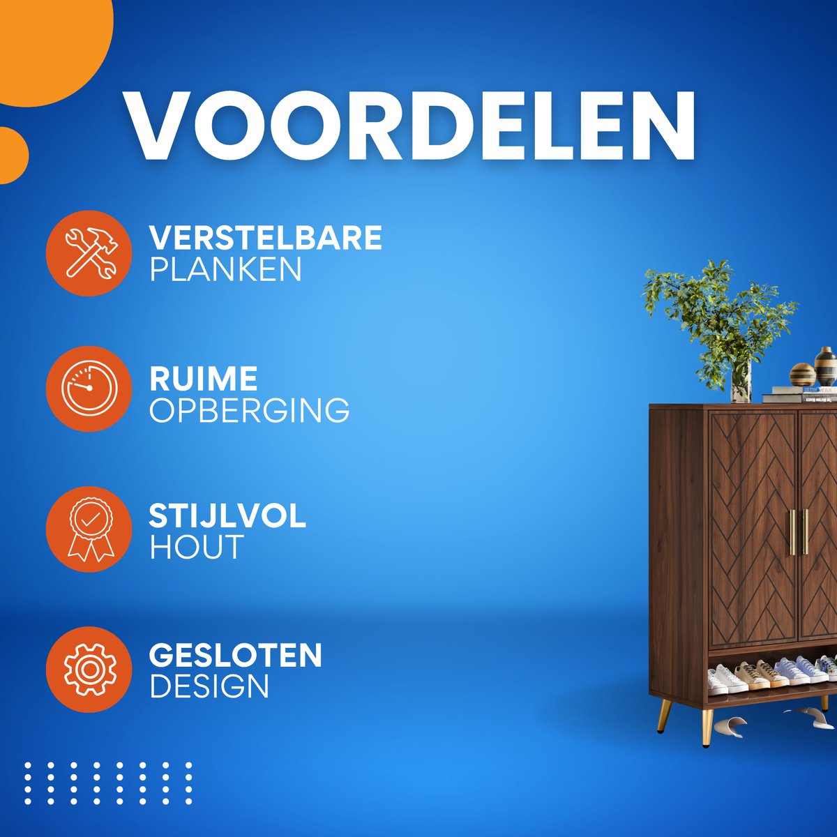 Schoenenkast Nero met deuren - Bruin - Schoenenrek - 110cm - 6 laags - Houten opbergkast