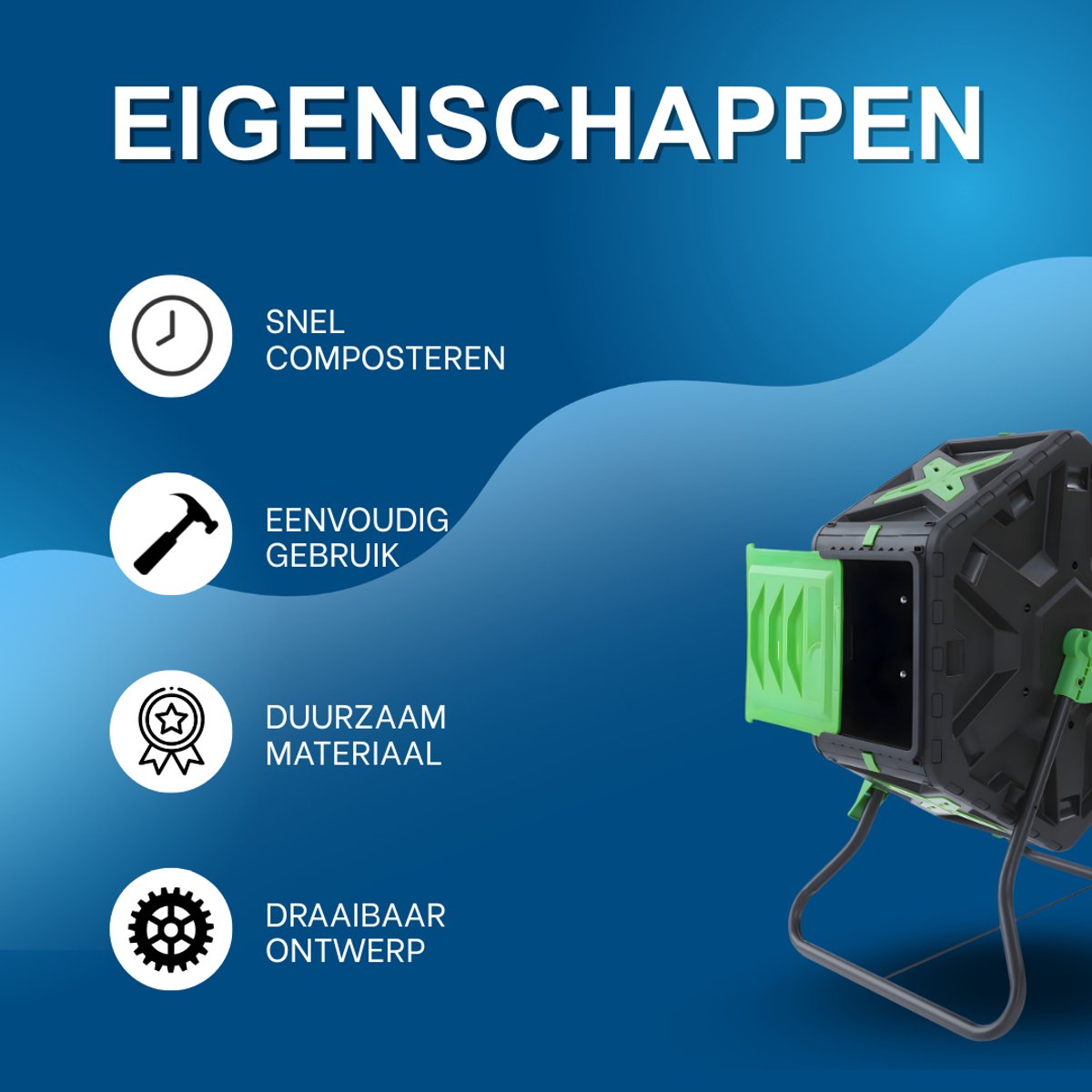 Compostbak - Bio afvalbak - Voor thuiscompostering - Enkele kamer voor makkelijk composteren - Duurzaam kunststof