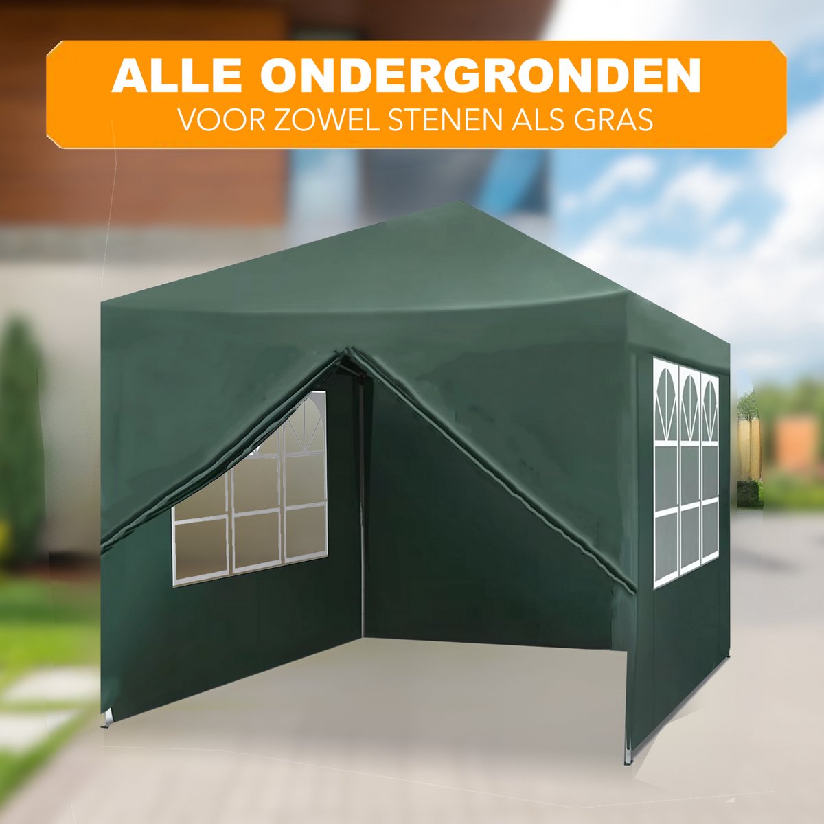 Happyment Partytent met zijwanden - Groen - Opvouwbaar - Easy up - Paviljoen - Waterdicht weerbestendig - 3x3 m