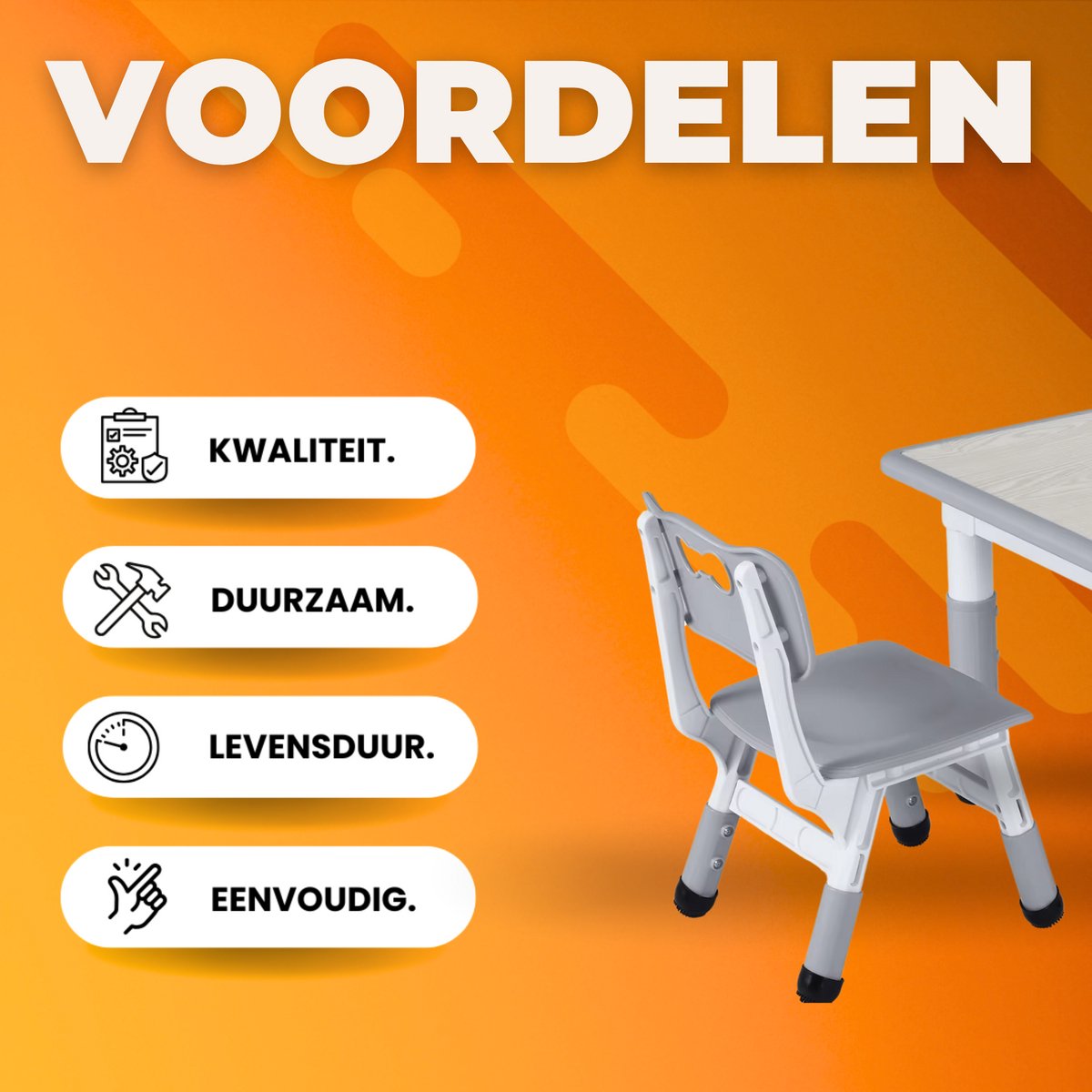 Kindertafel met stoeltjes - 2 stoelen - Activiteiten tafel - Speeltafel Kinderbureau - 3-8 jaar - In Hoogte Verstelbaar - Studeertafel voor Kinderen - Lichtgrijs
