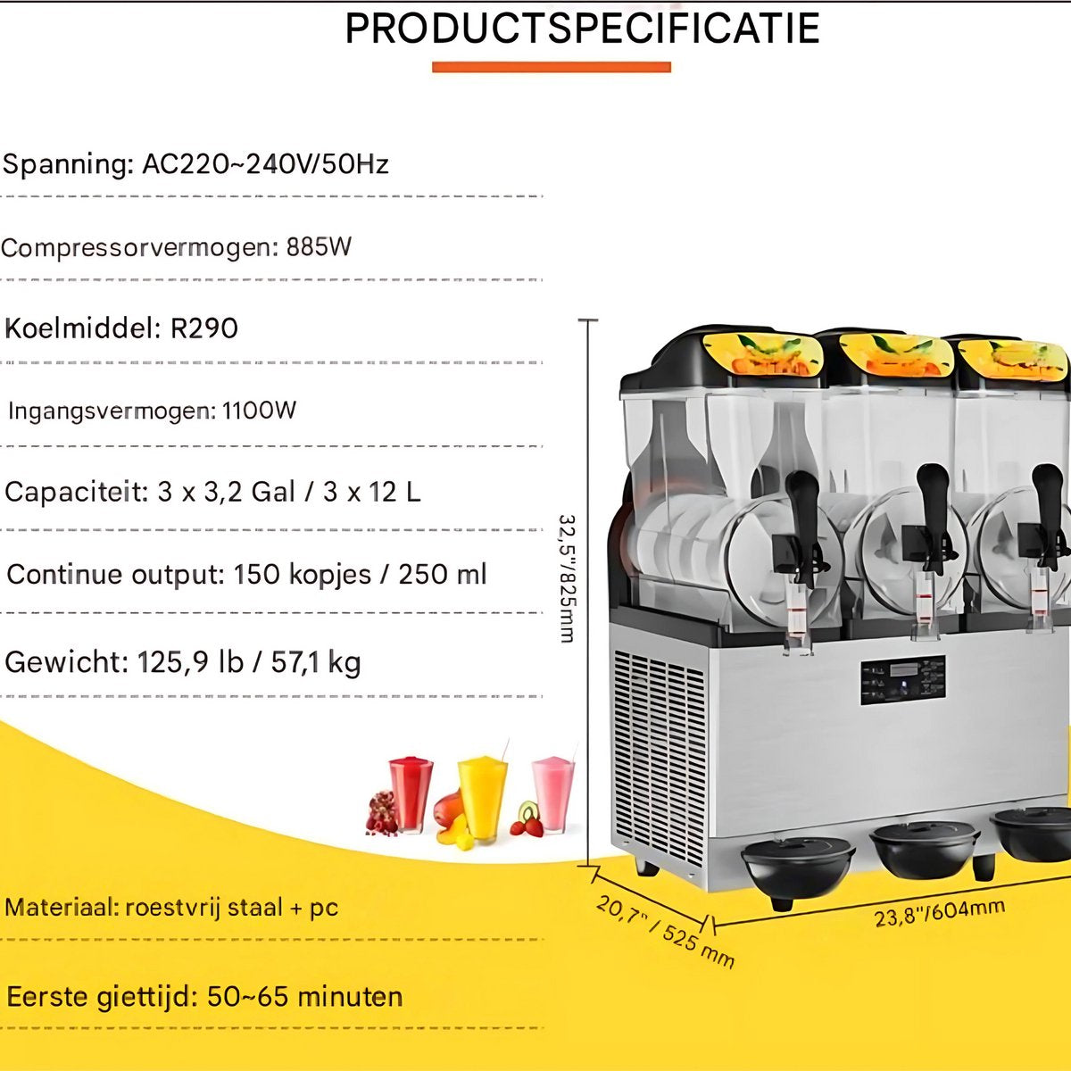 Slushy Machine - slush puppy maker- Ijsmachine- 1100W - RVS Smoothiemaker - Frozen Drink Maker 36L