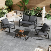 4-delig Tuin Loungeset - Tuinmeubelset - Voor Buitenruimte - Comfortabele Sofa met Tafel & Kussens - Zwart met Afneembare Hoezen