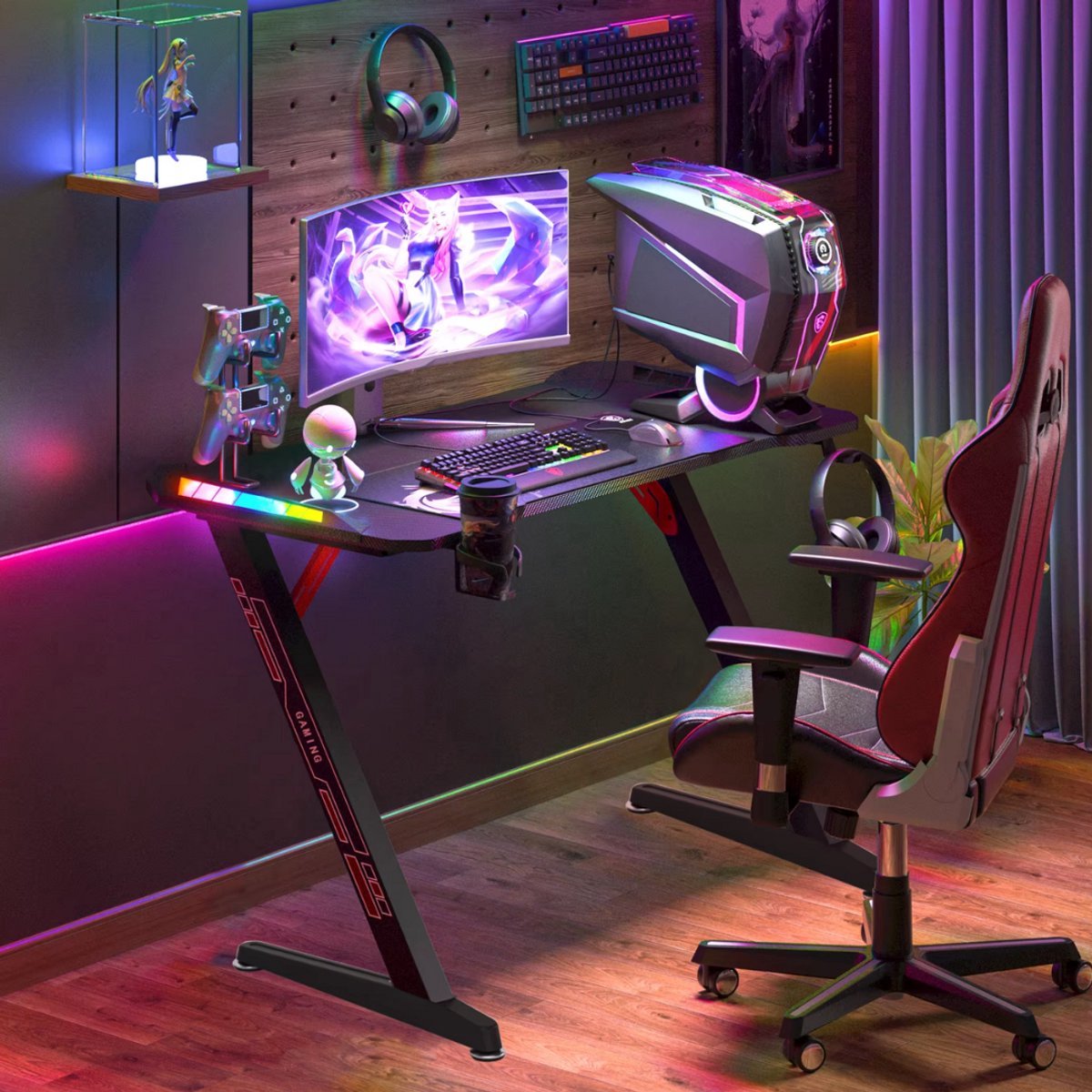 Gaming bureau Nevio Valora - Met LED verlichting - 140cm desk - Metalen poten