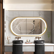 LED Badkamerspiegel Valora - Met verlicht - Gouden Frame - Dimbaar - Make up - Ovale spiegel - Anti-mist - 50x80cm