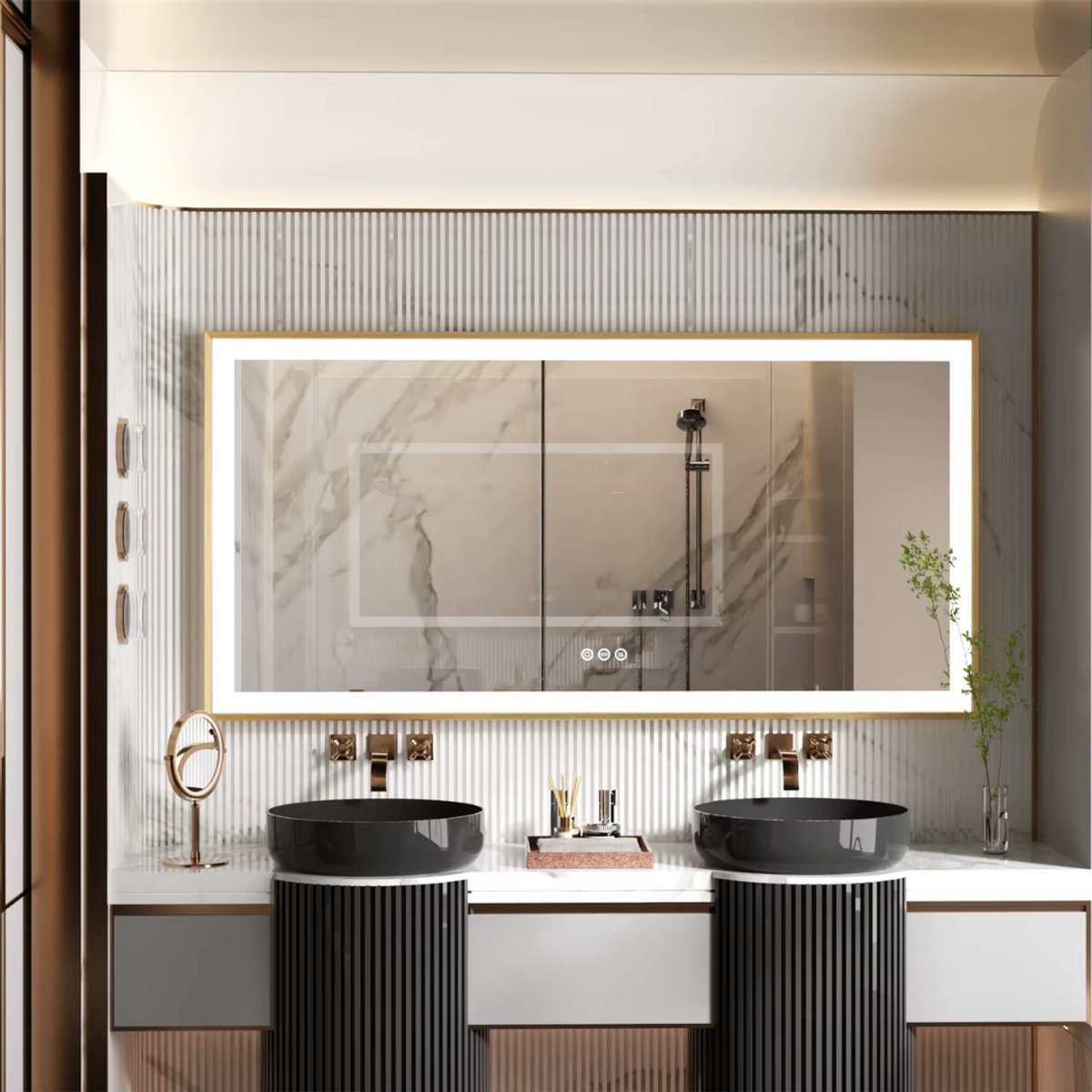 Opulence Wandspiegel - Rechthoekig - Goud - Spiegel met verlichting - Woonkamer of badkamer - 120x60cm