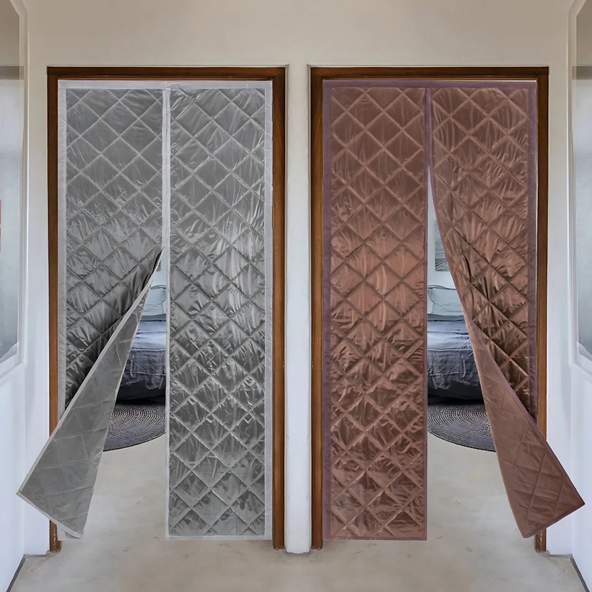 Thermische gordijnen - Isolerend - Bruin - Voor deuren in huis of kantoor - Magnetisch - 95x210cm