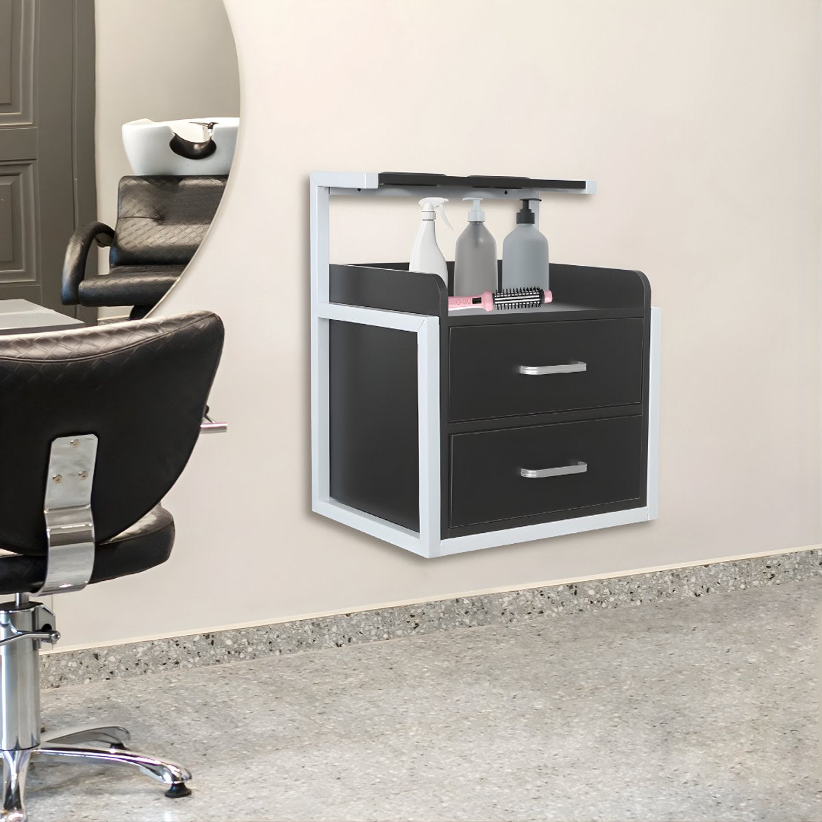Wandkast - Hangkast - Muurkast - Opbergmeubel - Voor kapsalon - Opbergkast met wandmontage -Zilver/Zwart