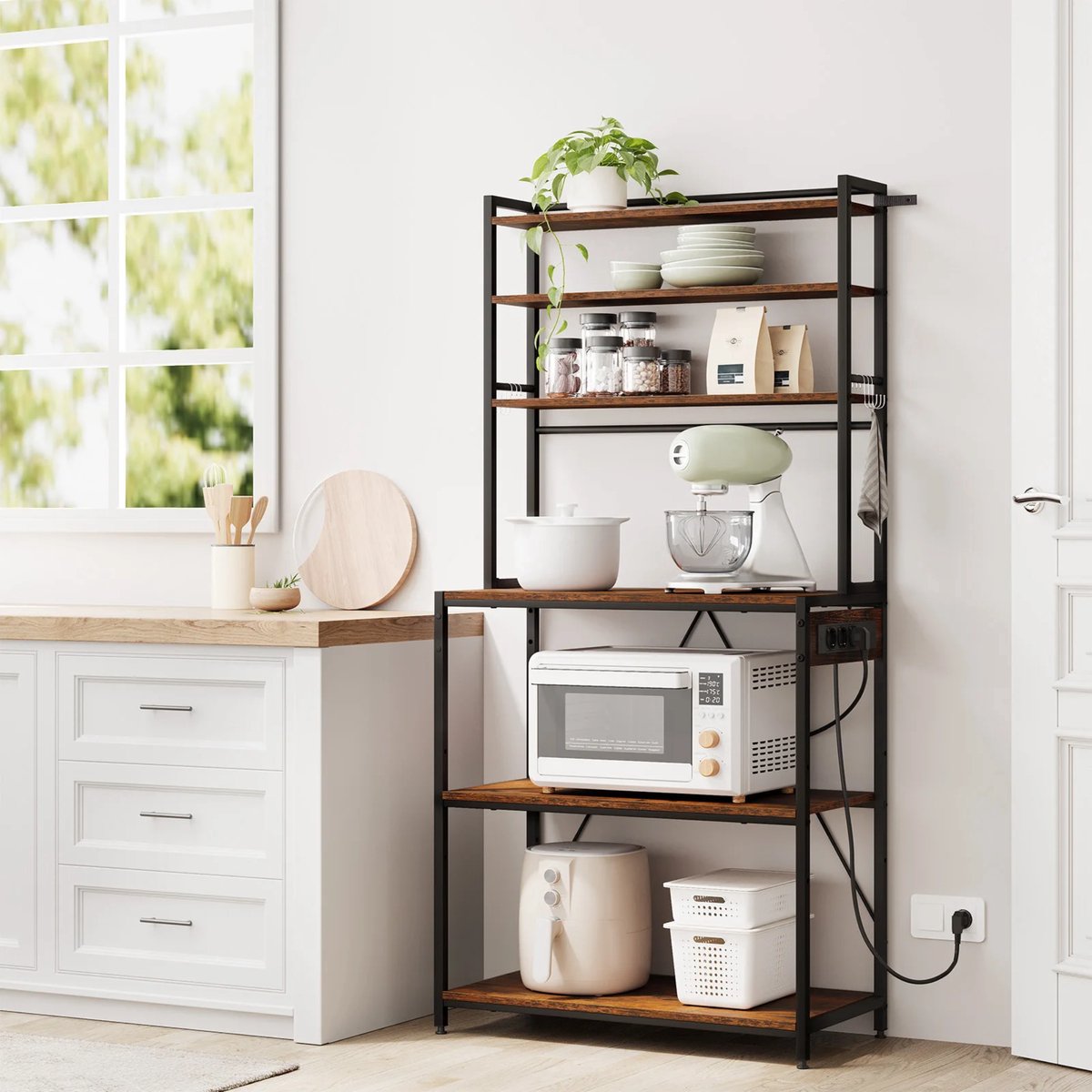 Opbergkast - Keuken orginazer - Wandkast – Voor keuken / woonkamer – Met stopcontact – Rustic brown - Maat L