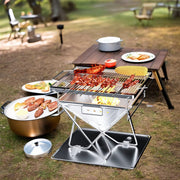 Opvouwbare Grill - Voor Kamperen & Buiten koken - Camping - Vuurplaatsgrill - Houtgestookt & Draagbaar Met Draagtas - RVS