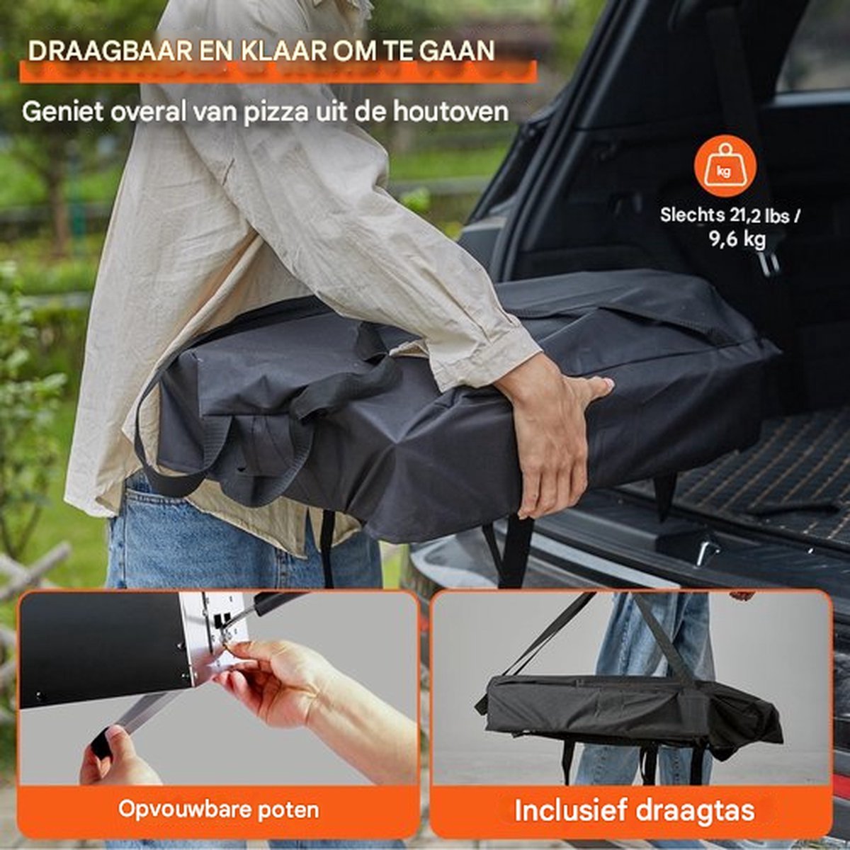 Pizza oven Deluxe - Draagbaar - Outdoor - RVS Pizza Oven - Max 540℃ - Schep & Pizza Steen & Draagtas