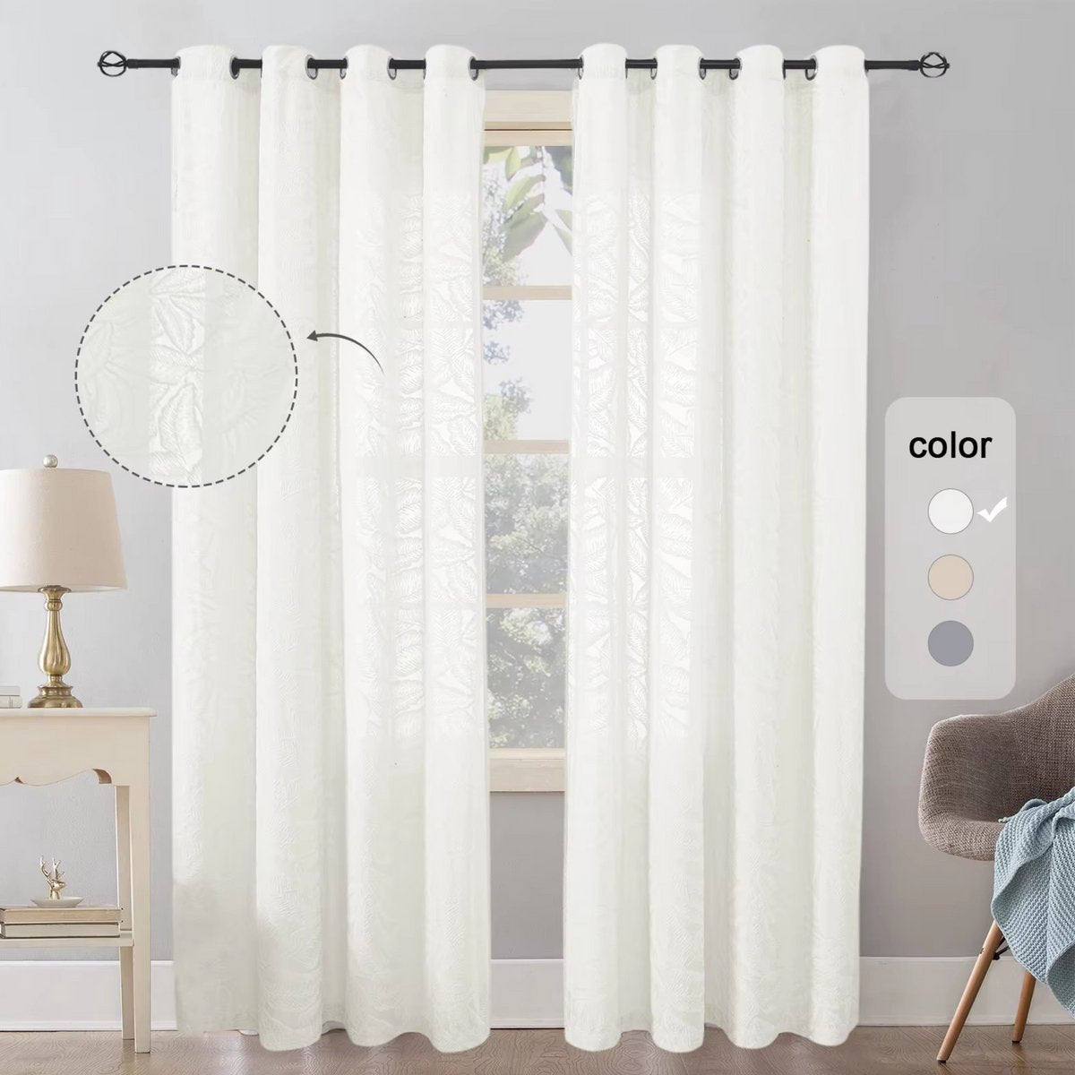 Gordijnen Lulu - Lichtdoorlatend - Met ringen - 140x213cm - Voor woonkamer & slaapkamer - Wit