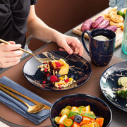 Haute Serviesset - 32 delig - Donkerblauw/Goud - Dinerborden - Bordenset - Diepe borden - Ontbijtborden - Servies - Keukenservies – Geschikt voor oven
