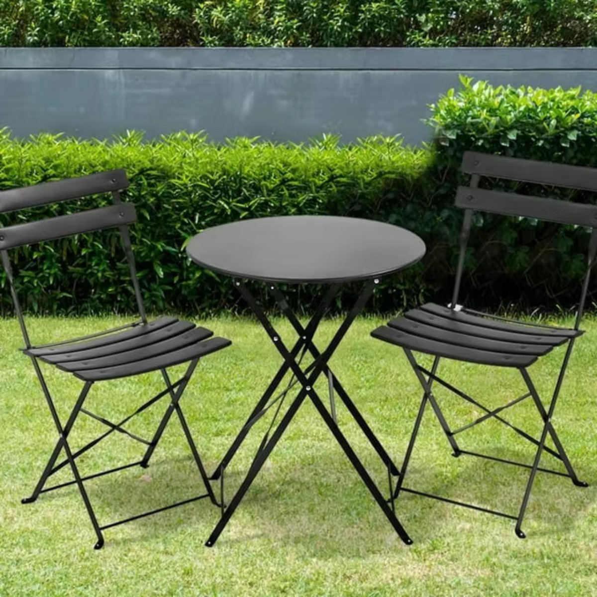 Bistroset 2 persoons - Metaal - Tuinset - Met bistrostoeltjes - 3-delig - Tuintafel - Zwart