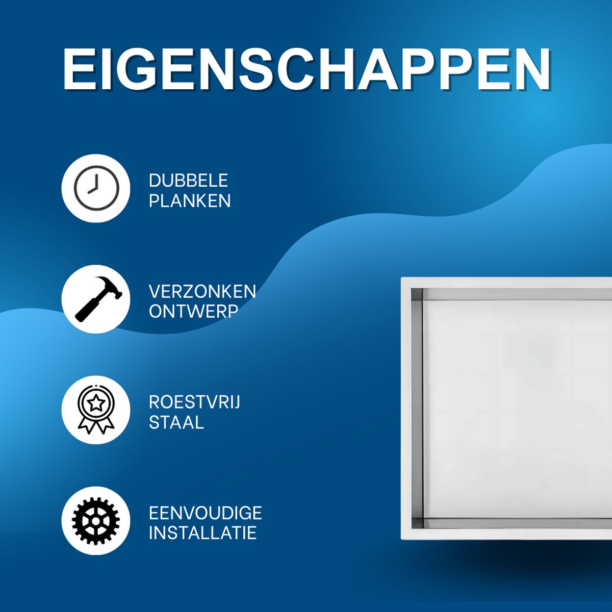 Douchenis PRO - Inbouwnis - Voor badkamer - Zeepopslag - Verzonken - 2 lagen - 33x33cm